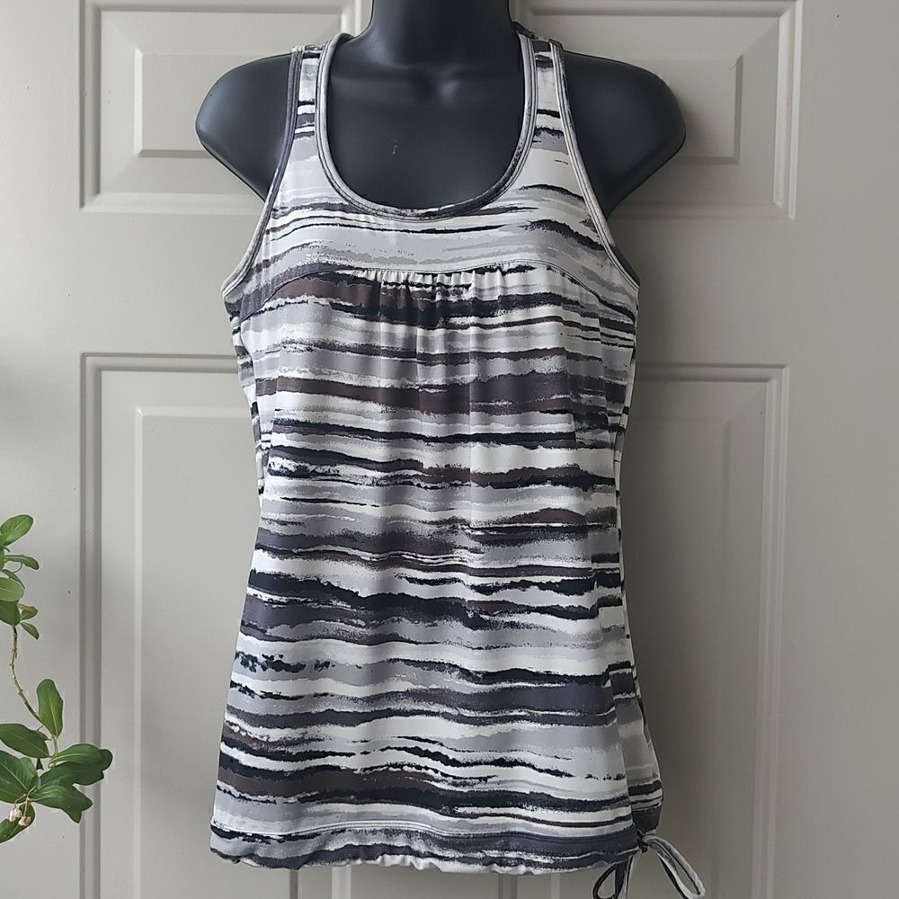 Athleta Racerback Airbrush Tinker Built In Bra Cinch Tie Waist Tank Top Size M
